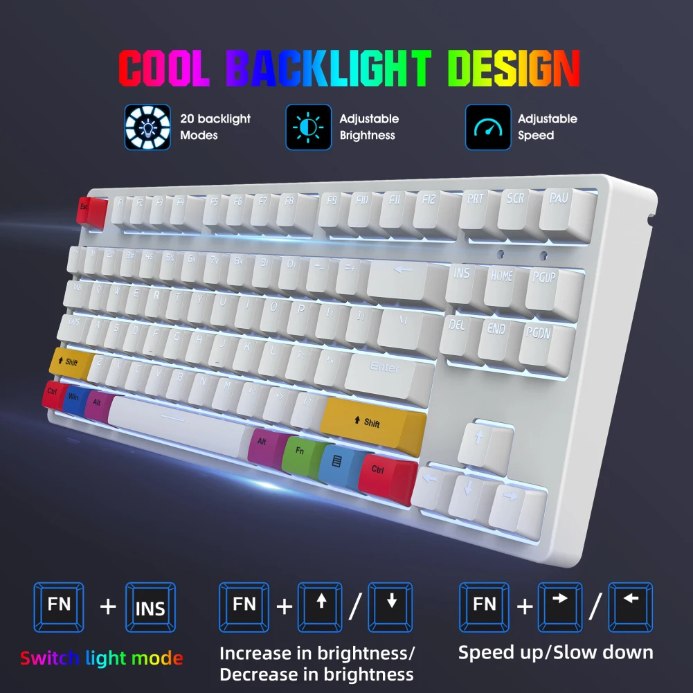 

L600 Wired keyboard Red Axis Gaming Mechanical Keyboard Pluggable 87 Keys Super Dazzling LED Lighting Type-C Wired Keyboard