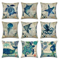 retro pillowcase seaturtle jellyfish octopus printing cushion cover home decorative sea animal linen car sofa waist pillow case