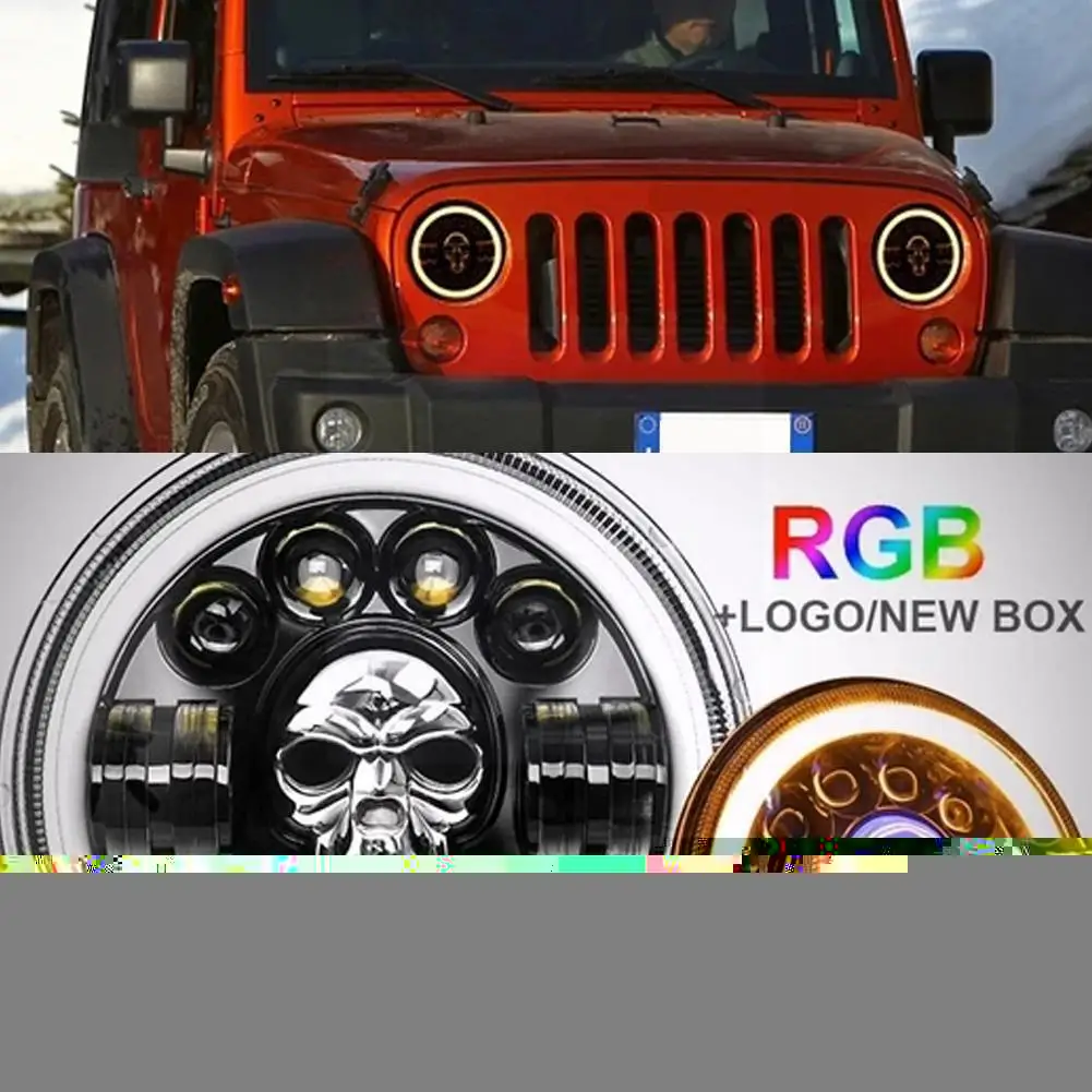 

7 Inch Led Car Motorcycle Headlight Halo Angle Eyes Led Headlamp DRL Led H4 Hi/Lo Beam For Jeep Wrangler Off Road 12V 24V Z3S3