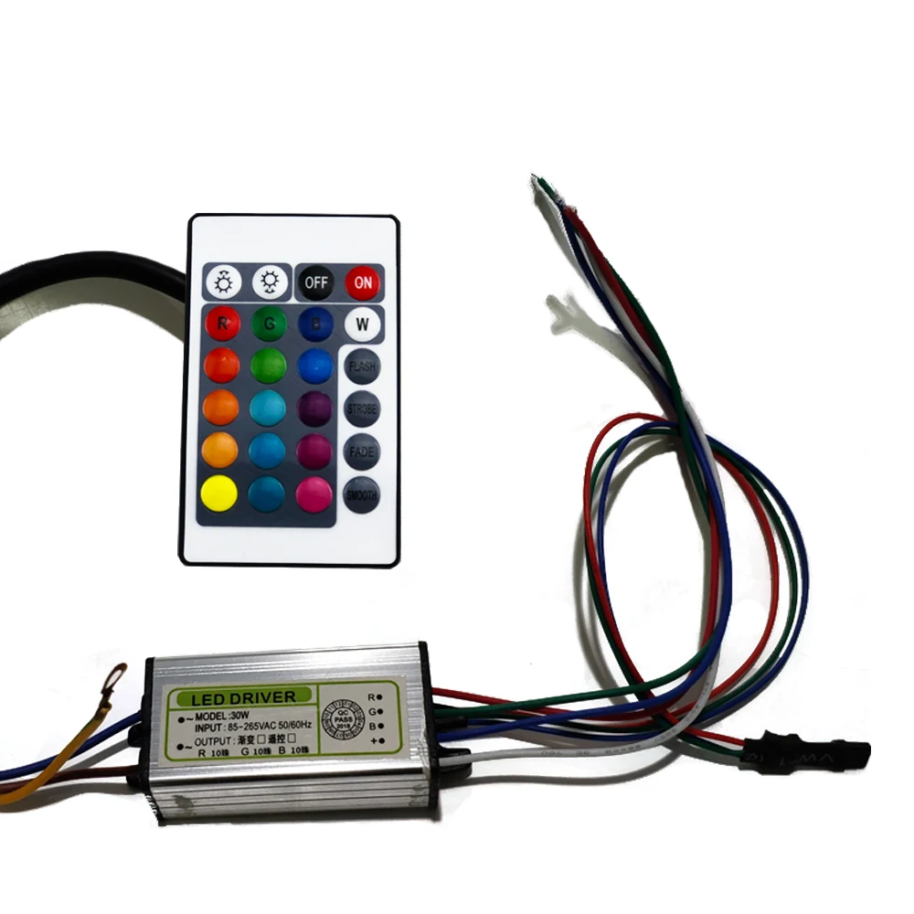 30W Driver N Remote Светодиодный RGB Драйвер+ пульт дистанционного управления супер яркий 1 комплект 24 ключа высокая панель регулировки яркости подсветки 10 Вт~ 50 Вт лампа Красочные DIY шарик прожектор - Сила тока: 30W Driver N Remote