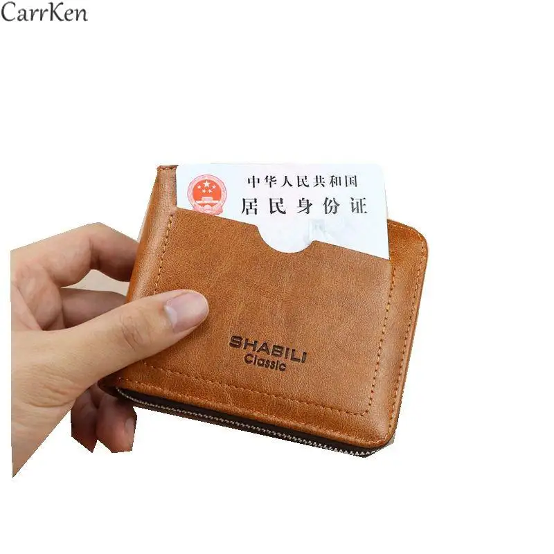 

Men's Wallet Europe Zipper Short Money Bags Coin Purses Carteras De Hombre Virility Clutch Vertical Section Credit Card Bag 2021