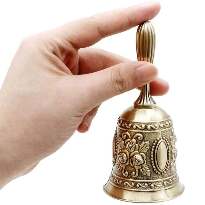 Metal Held Dinner Bell Brass Jingle Call for School Church Adults Classroom Wedding Decorative (2Pattern) | Дом и сад
