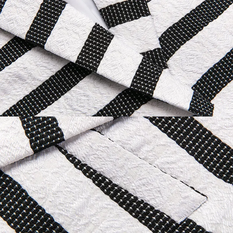 

White Blazers for Men Classic Striped Design Mens Fashion Brand Blazer British's Style Casual Slim Fit Suit Jacket 4XL #913