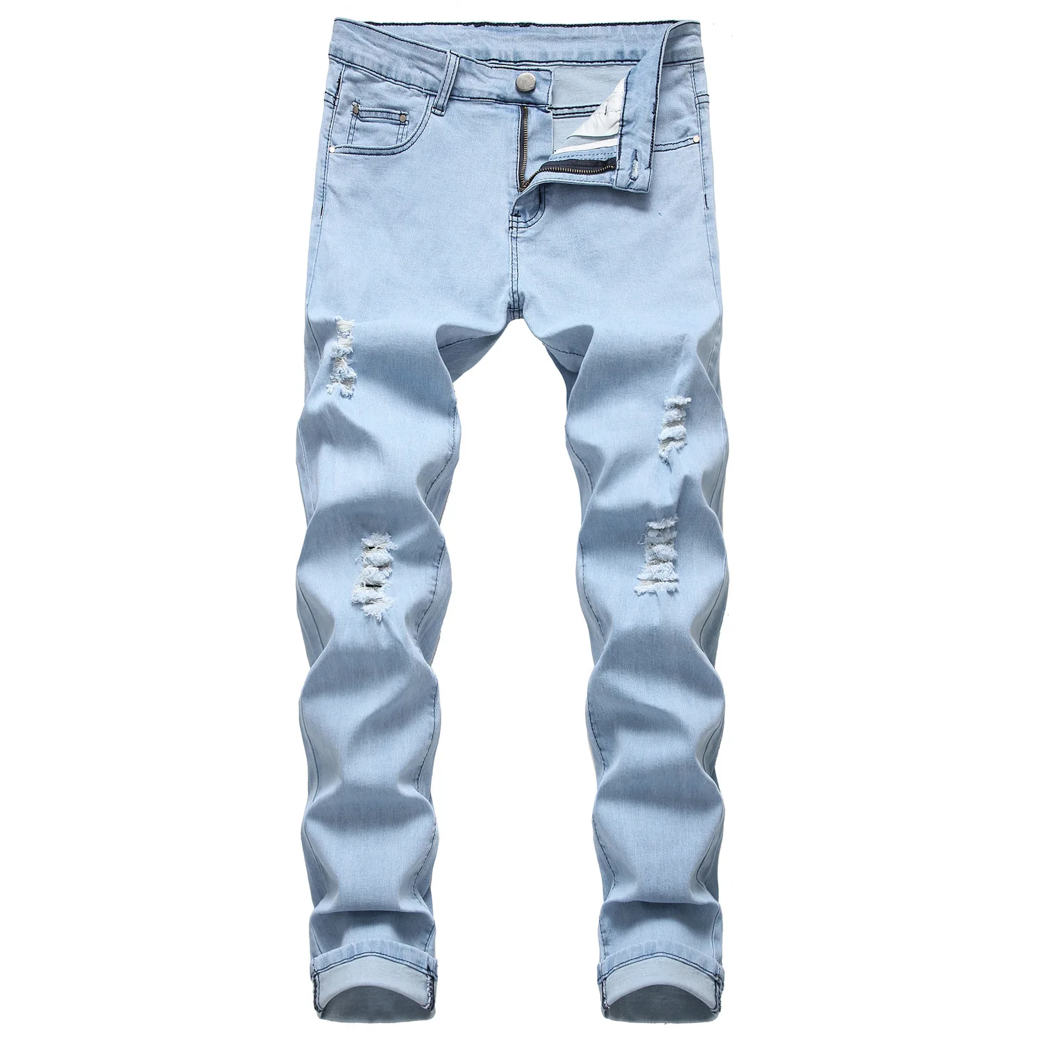 

Man Elastic Force Holes Jeans Men's Wear Trousers Skinny Ripped Casual Slim Fit Jogger Denim Streetwear Jeans