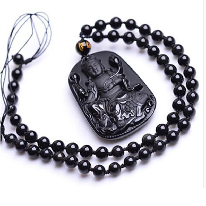 Natural Obsidian Crystal Avalokitesvara Jewelry Fine Men's Safety Christmas gift Necklace Pendant | Украшения и аксессуары