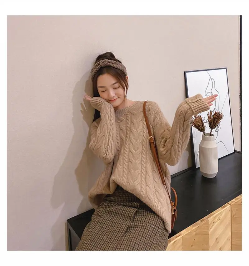 

Fashion All-Match Loose Women Round Neck Long-Sleeved Thick Autumn and Winter Sweater Pullover Sweater