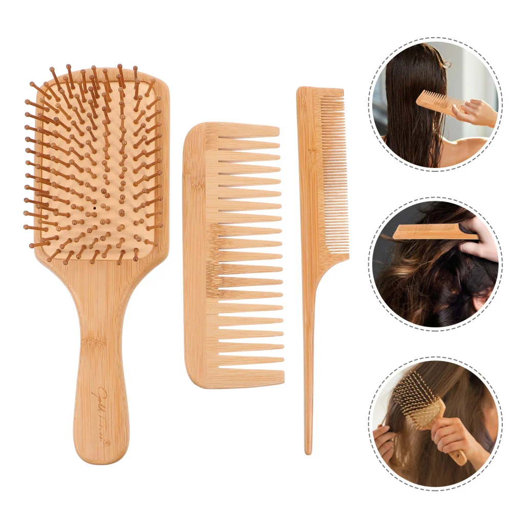 

3Pcs Detangling Hairbrush Paddle Brush and Comb Kit for Home Salon Barber