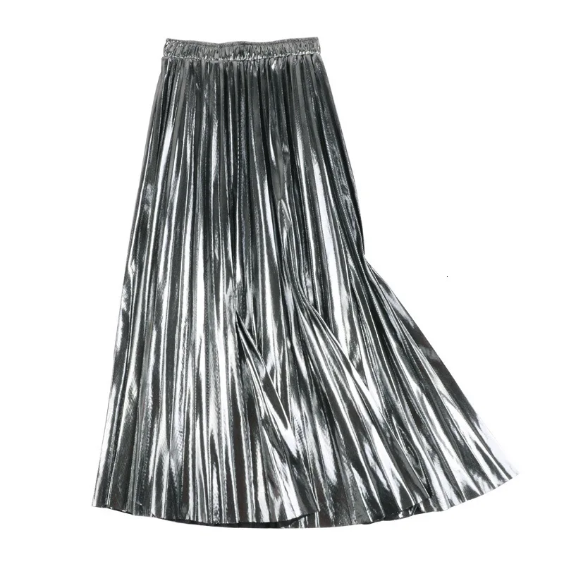 [DEAT] 2021 Women's spring Fashion Trend New Pattern Casual Metallic Reflective Fabric Mid-calf Length Pleated Skirt AI519 | Женская