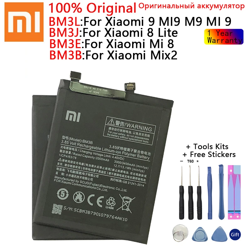 100% Xiaomi Оригинальный аккумулятор для телефона 9 MI9 Mi 8 Mi8 M8 Mix 2 2S Lite MI8 сменные батареи