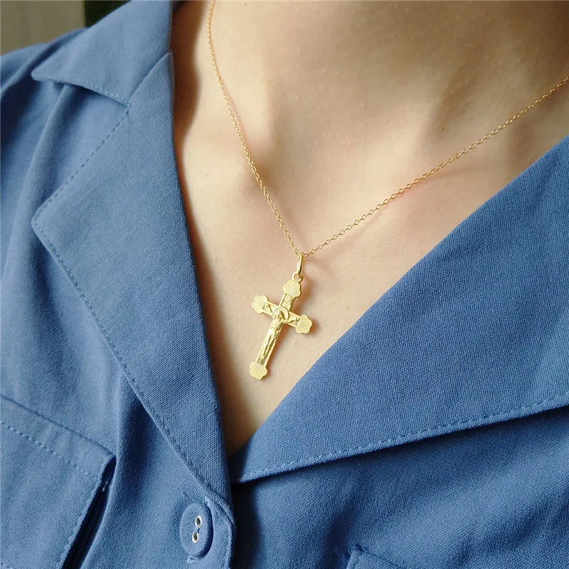 

SJDI-317 Minimalist Gold Color Cross Pendant Neckalce Religious Style Women Simple Fine Jewelry Necklace