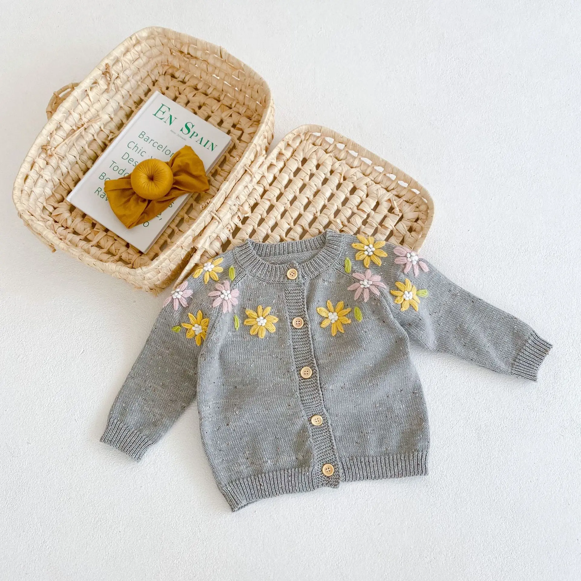 

0-3T Floral Cardigan Sweater For Baby Girls Toddler Kid Clothes Autumn Winter Warm Knitted Coat Top Elegant Cute Sweet Knitwear