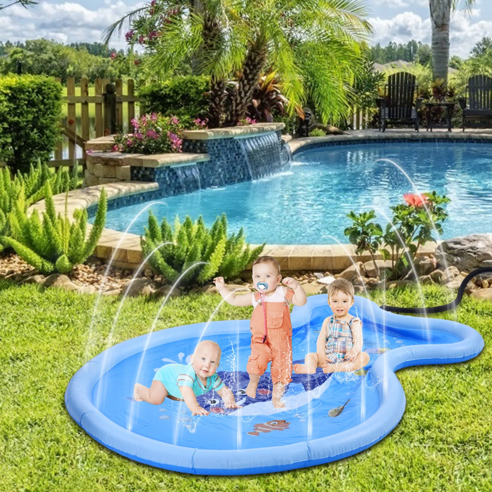 

Inflatable Splash Water Play Mat Fun Sprinkle Mat Toy for Kids Water Spray Pad Garden Lawn Pools Summer Water Games Toy