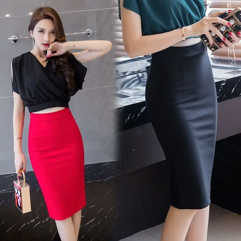 Женская облегающая юбка карандаш элегантная офисная миди с разрезом спереди