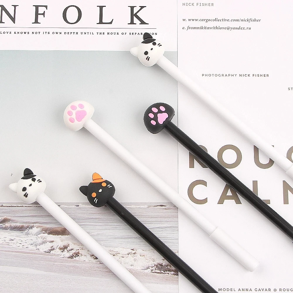

4Pcs / Set Kawaii Cartoon Cat Paw Shape Gel Pen Cute Black Gel Ink Pen For School Kids Writing Stationary Pen Office Supplies