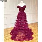 Женское вечернее платье YUNUO, Многоярусное Тюлевое ТРАПЕЦИЕВИДНОЕ платье с открытыми плечами для выпускного вечера, длинное платье на молнии