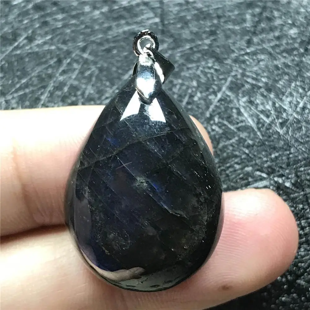 Top Natural Blue Light Labradorite Pendant Jewelry For Woman Men 27x20x10mm Beads Water Drop Stone Silver Necklace AAAAA | Украшения и