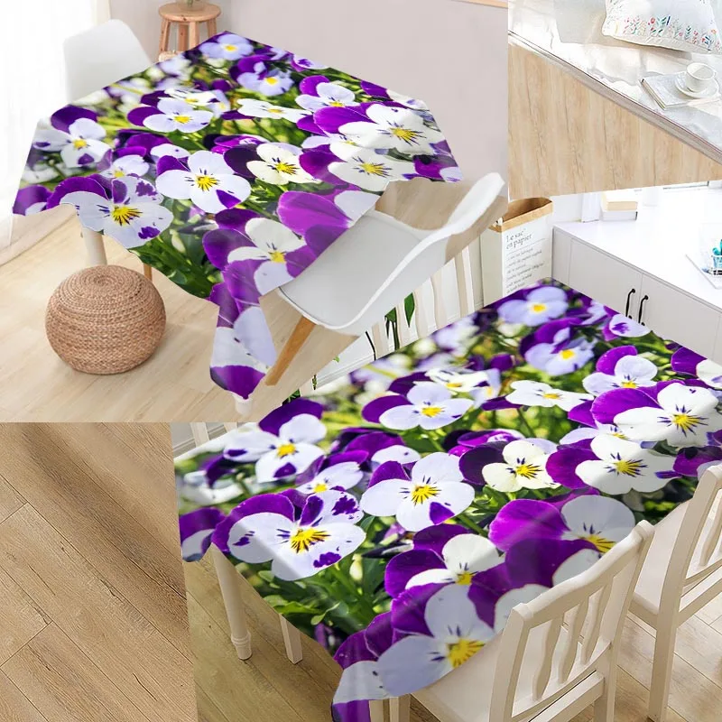 

Custom Pansies Flower Table Cloth Oxford Fabric Rectangular Waterproof Oilproof Table Cover Family Party Tablecloth