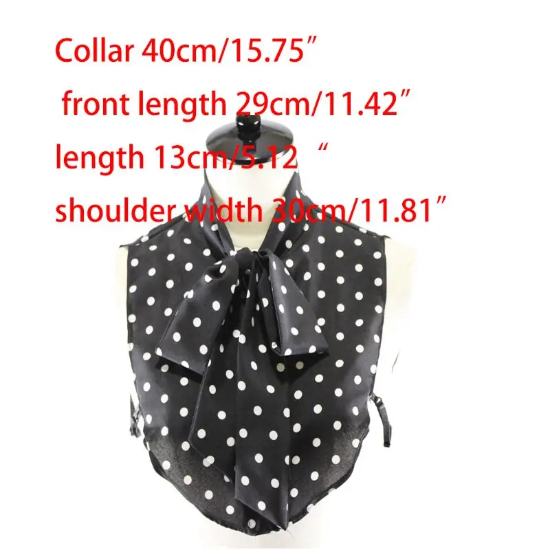 

Office Lady Adjustable Ribbon Bowknot Fake Collar Womens Vintage Black White Polka Dot Button Down Detachable Half-Shirt