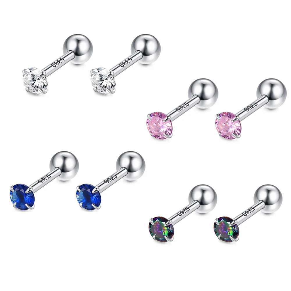 

Classic Small Round Stud Earrings 925 Sterling Silver Colorful Zircon Stud Earrings for Women Fine Jewelry Statement Jewellery