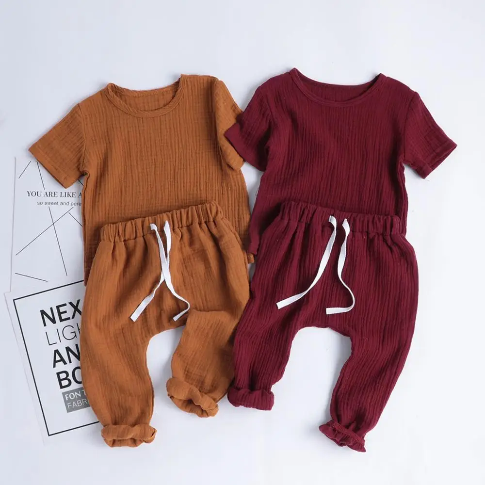 Baby Boys Sets Summer Infant Cotton Newborn Shorts Sleeve T-shirt+Pants Baby Girl Cotton Linen Pajamas Clothes Outfits