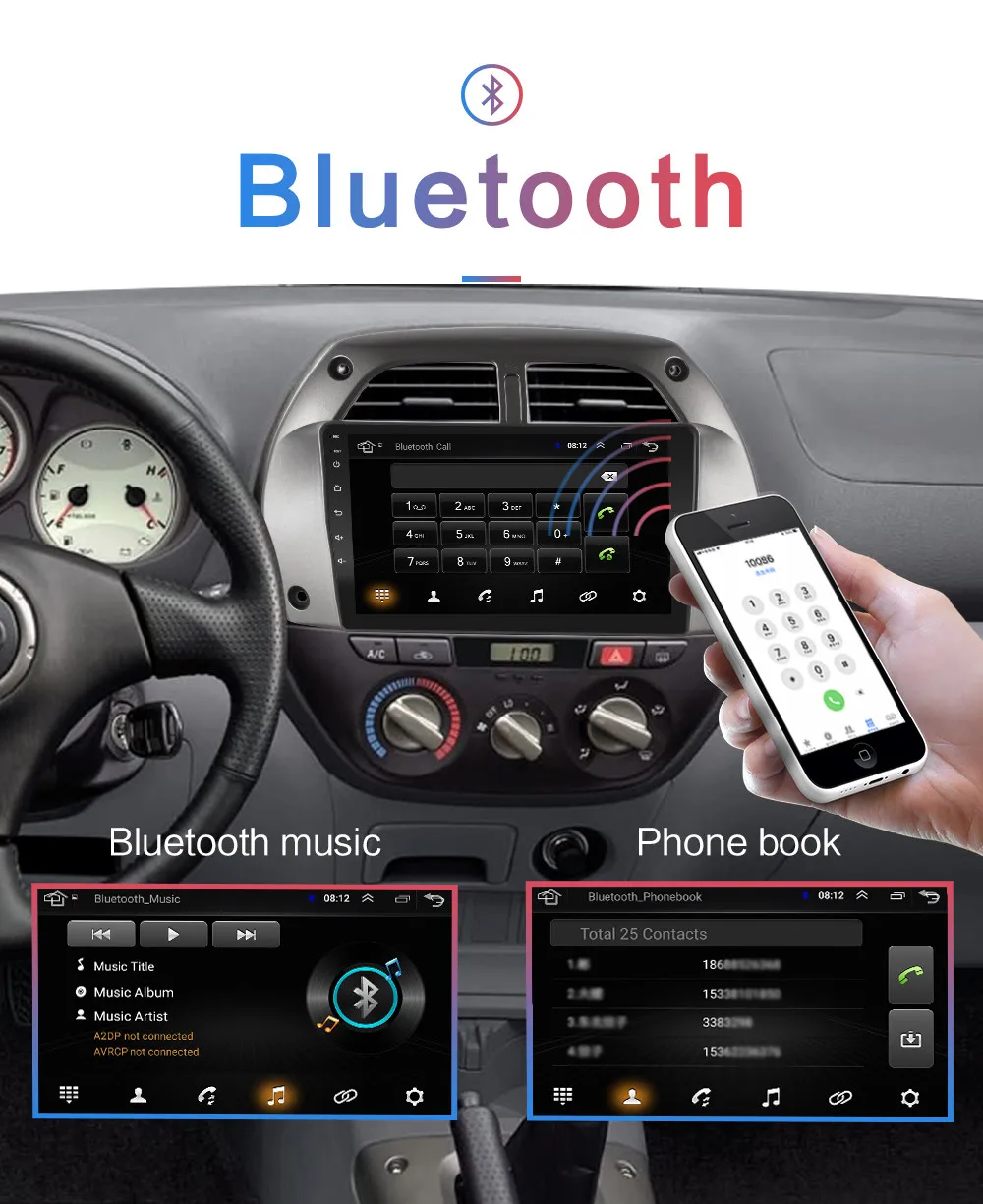 Автомобильный мультимедийный плеер 2G + 32GROM 2.5D 2Din Android 10 GPS для Toyota RAV4 2001 2002 2003 2004 2005