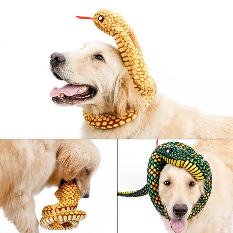 Плюшевая игрушка для собак вокал змея ошейник украшение имитация змеи пищащая
