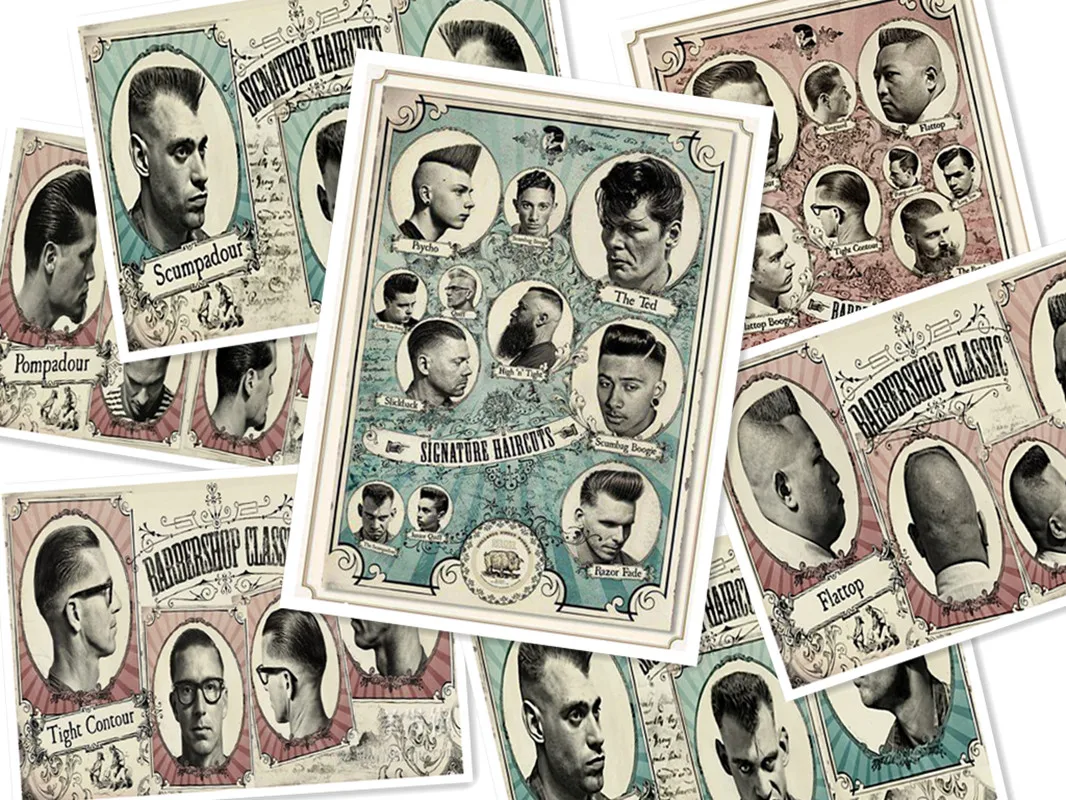 Ретро парикмахерские татуировки Узорчатая крафт бумага постер Парикмахерская