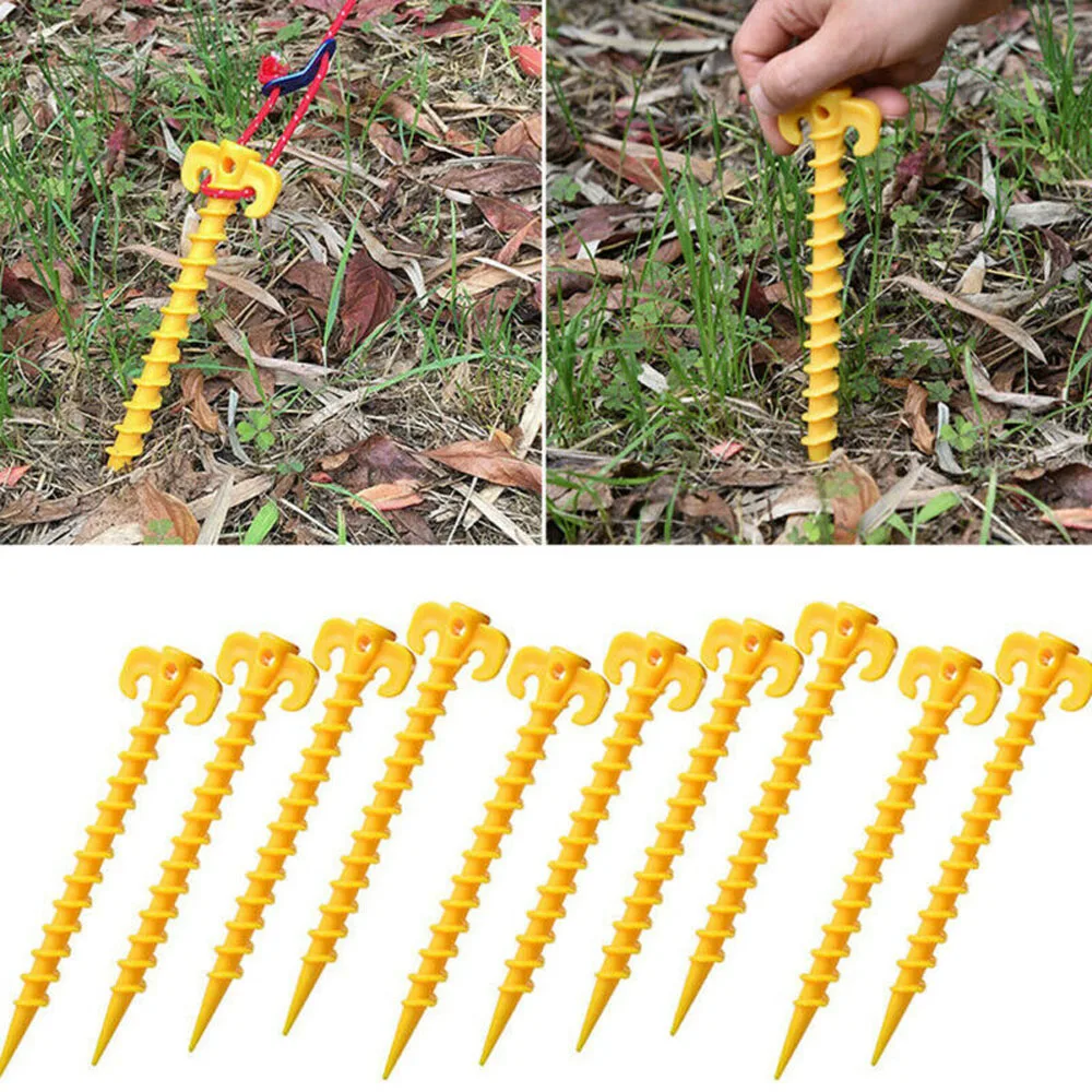 

10PCS Camping Tent Travel Plastic Tents Hook Stakes Camping Accessories Ground Support Nails Peg Screw Shelter