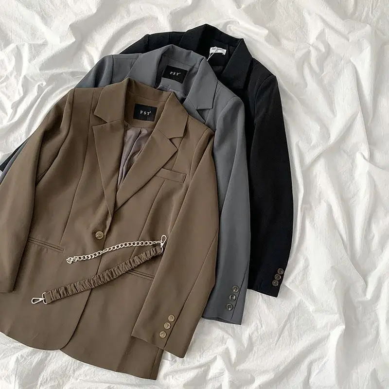 

Temperament Design Sense Brown Suit Trench Coat And Jacket Autumn 2021 New Women's Long-Sleeved Blouse Small Suit With Belt