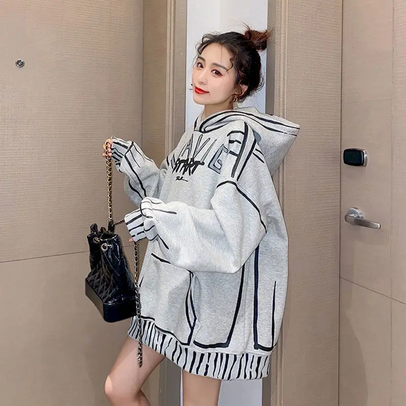 

Fried Street Hoodies Womens Oversized Hoodies Ins Plus Velvet Thick Winter Hooded Coat Large Size Wild Loose Korean Thick Jacket