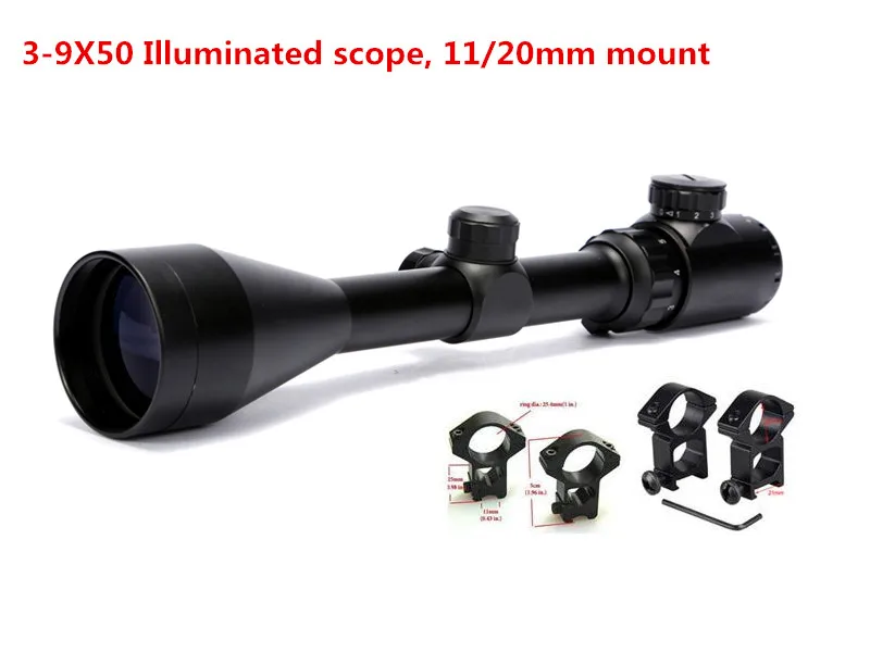 

Телескопический винтовочный прицел 3-9x50E с красной и зеленой точкой и бесплатным креплением 11 / 20 мм