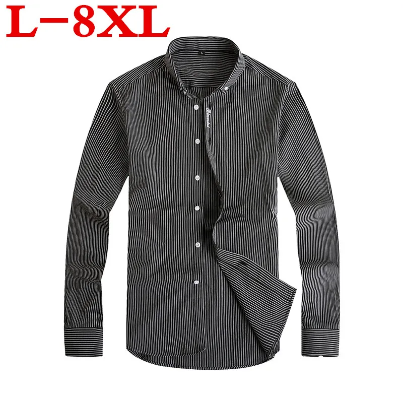 

8XL high quality plus size Men Shirt Brand Large Long Sleeve Casual Plaid Slim Fit Black Male Lapel Dress Shirts