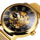 Часы-скелетоны WINNER Мужские механические, брендовые роскошные золотистые ультратонкие классические модные наручные часы с сетчатым ремешком