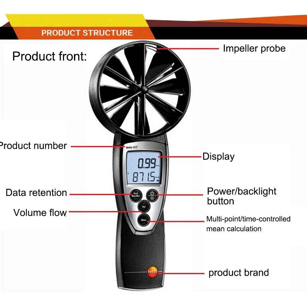 Testo 417 ветромер Лопасти С турбинной мешалкой зонд Объём воздуха крышка комплект