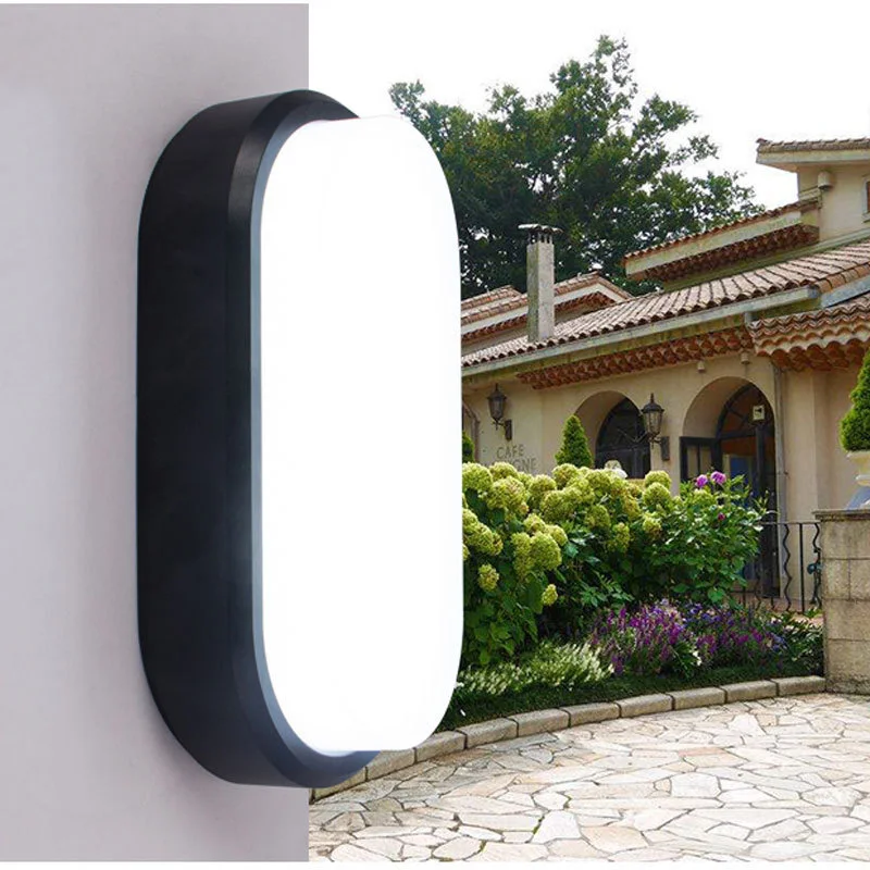 Lámpara de techo impermeable para baño, luz LED redonda ovalada para exteriores, balcón, entrada, porche y jardín, de alto brillo, color blanco y negro