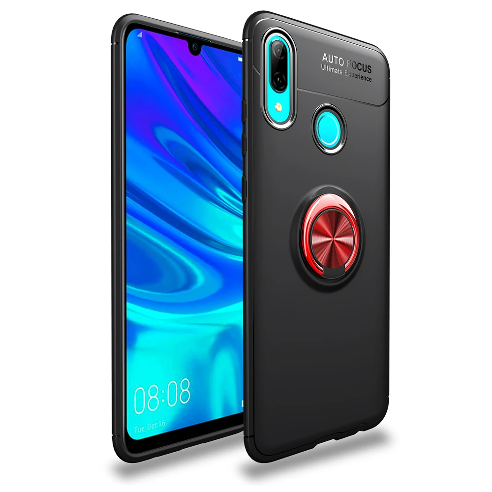 Black and Red Противоударной защитной плёнки для силиконовый чехол для huawei Y5 Y6 Y9 Y7 Prime Pro Lite на магните чехол с кольцом для пальца для huawei Y 5 6 9 7 Prime - Цвет: Black and Red
