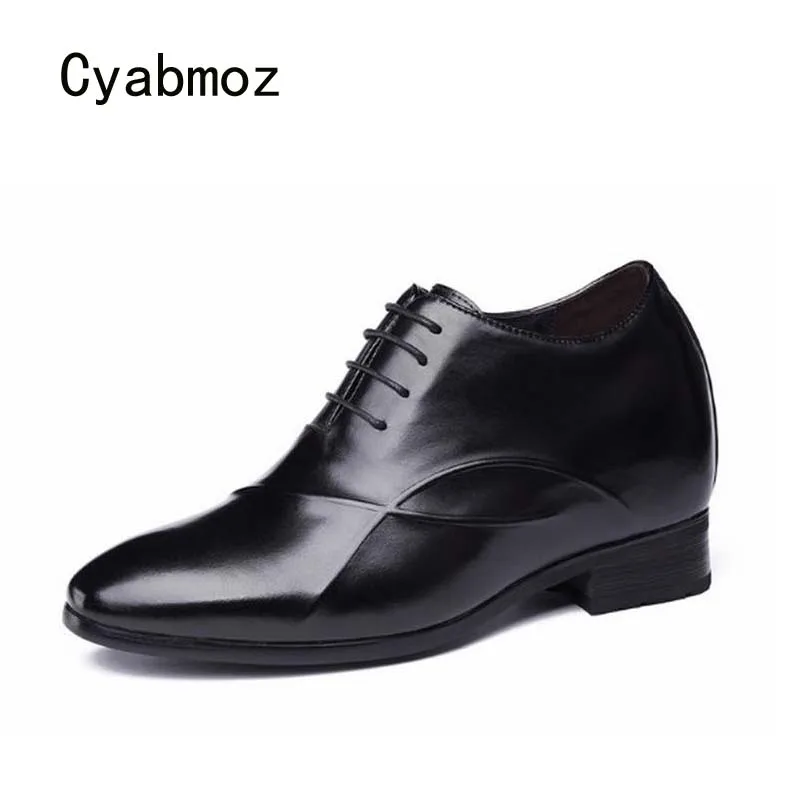 Cyabmoz/Мужская обувь из натуральной кожи, визуально увеличивающая рост; обувь с подъемом; 10 см; мужские вечерние туфли в клетку в деловом стиле; свадебные туфли