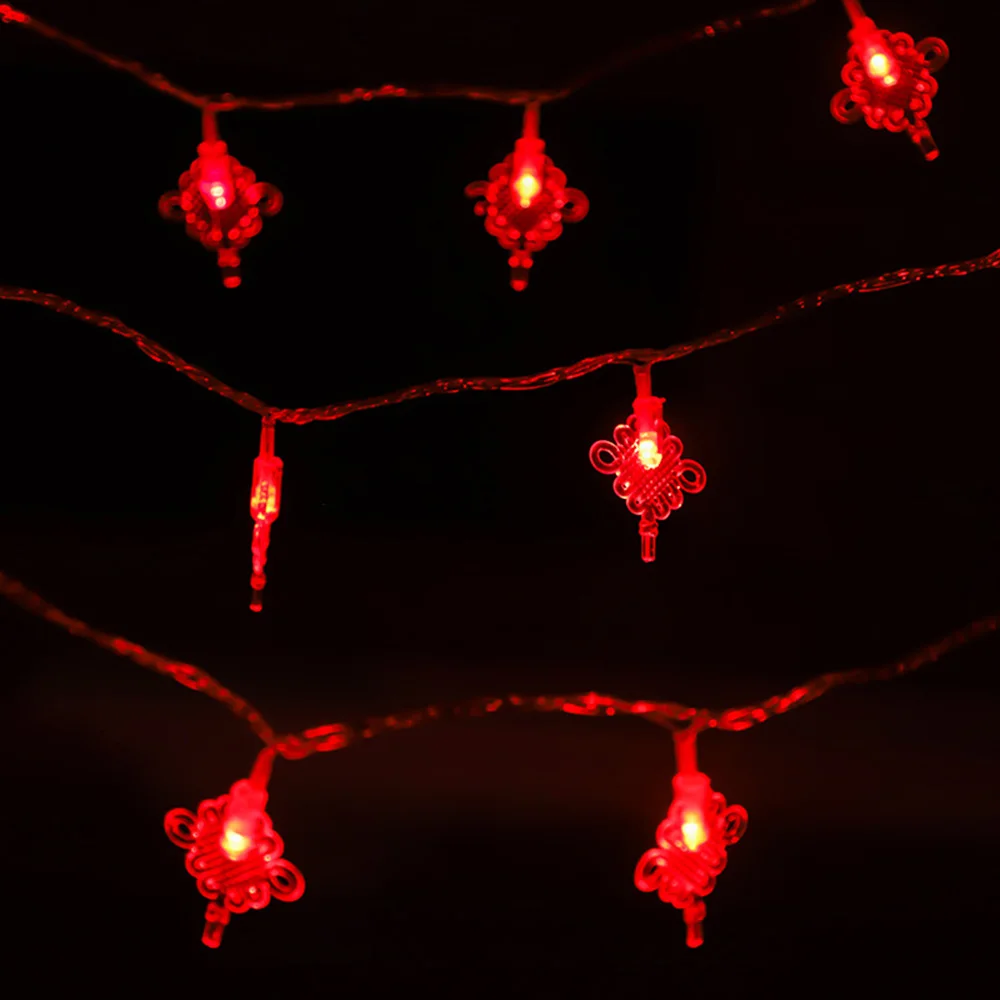 

Traditional Chinese Knot Red Lantern LED String Light Christmas Plug Operated Party Supplies Chinese New Year Decor 10M New