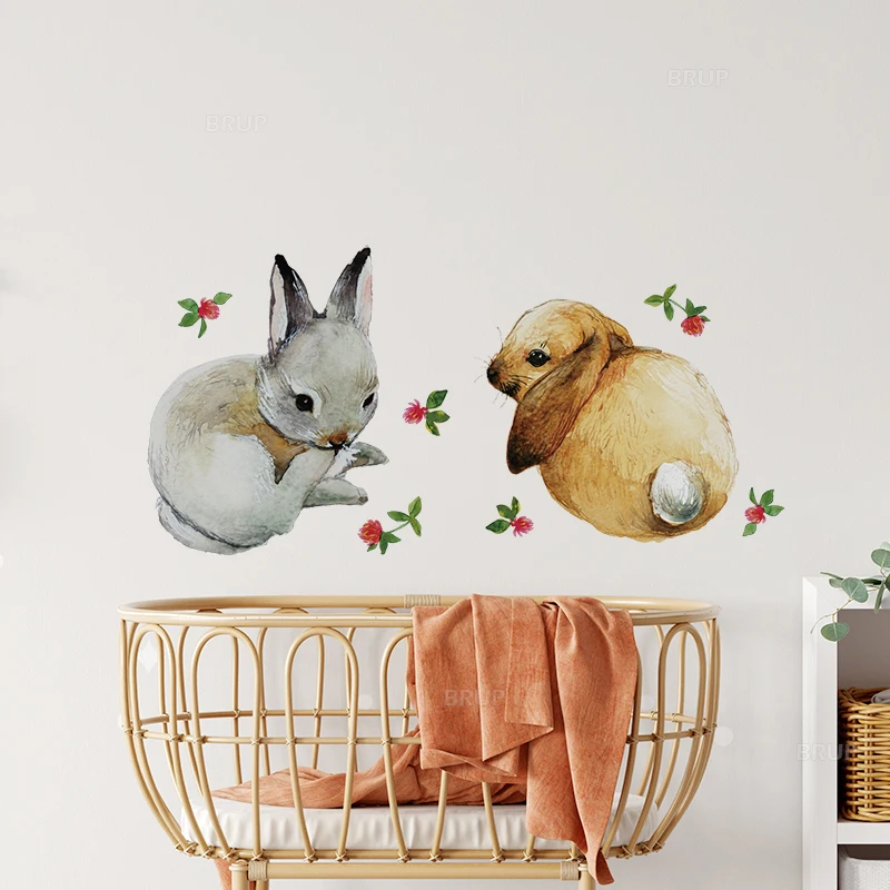 Стильные настенные Стикеры с ручным рисунком цветов кроликов животных детские