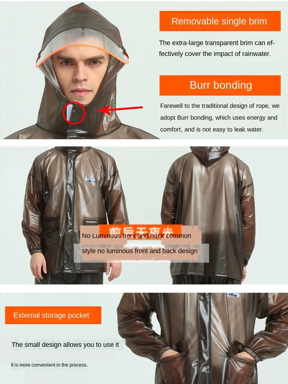 

Motorcycle Rider Raincoat PVC Outdoor Split Set Poncho Fashion Adult Motorbike walking Bike Electric Vehicle Rain-Proof Cloth