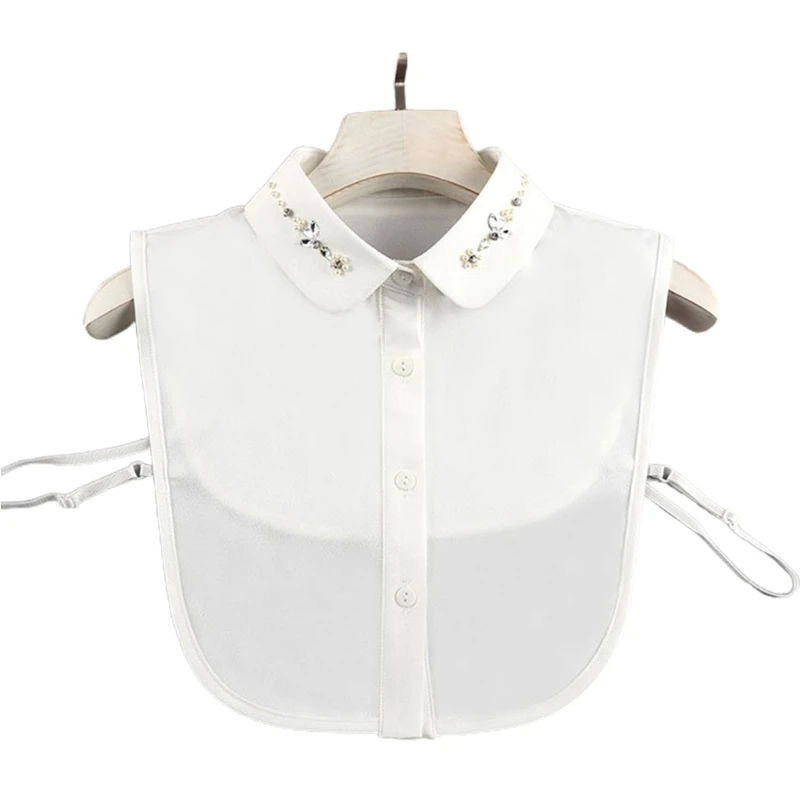 

Rhinestone Pearl Beading Floral Fake Lapel Dickey Collar Detachable Half Blouse