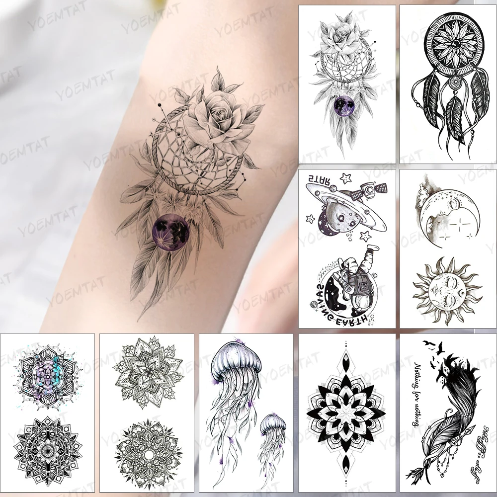

Waterproof Temporary Tattoos Sticker Rose Peony Flower Feather Leaf Purple Black Tatoo Leg Arm Woman Man Child Fake Flash Tatto