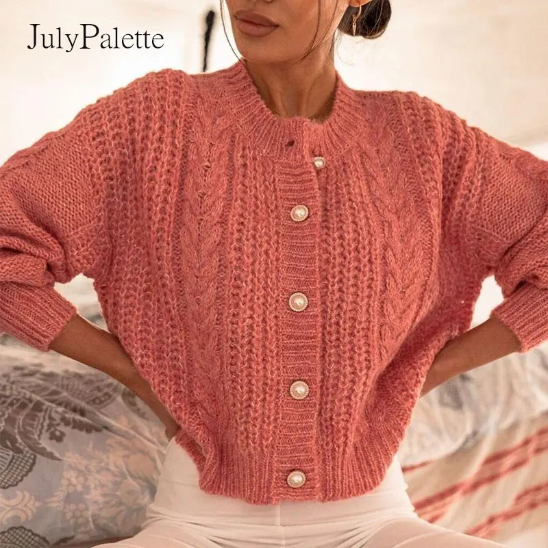 

Julypalette Knit Sweater Women Autumn 2021 Female Casual Long Sleeve Button Cardigan Knitted Sweaters Femme Winter Warm Clothes