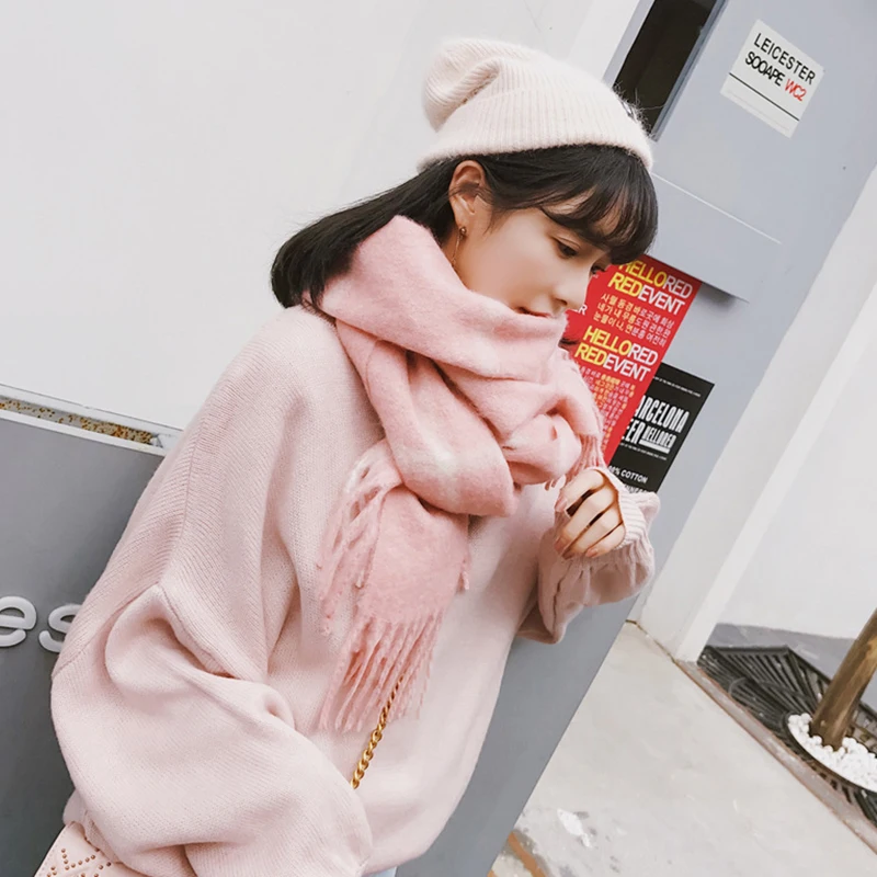 Осень-зима Новое поступление клетчатый шарф с кисточками Женская Толстая теплая