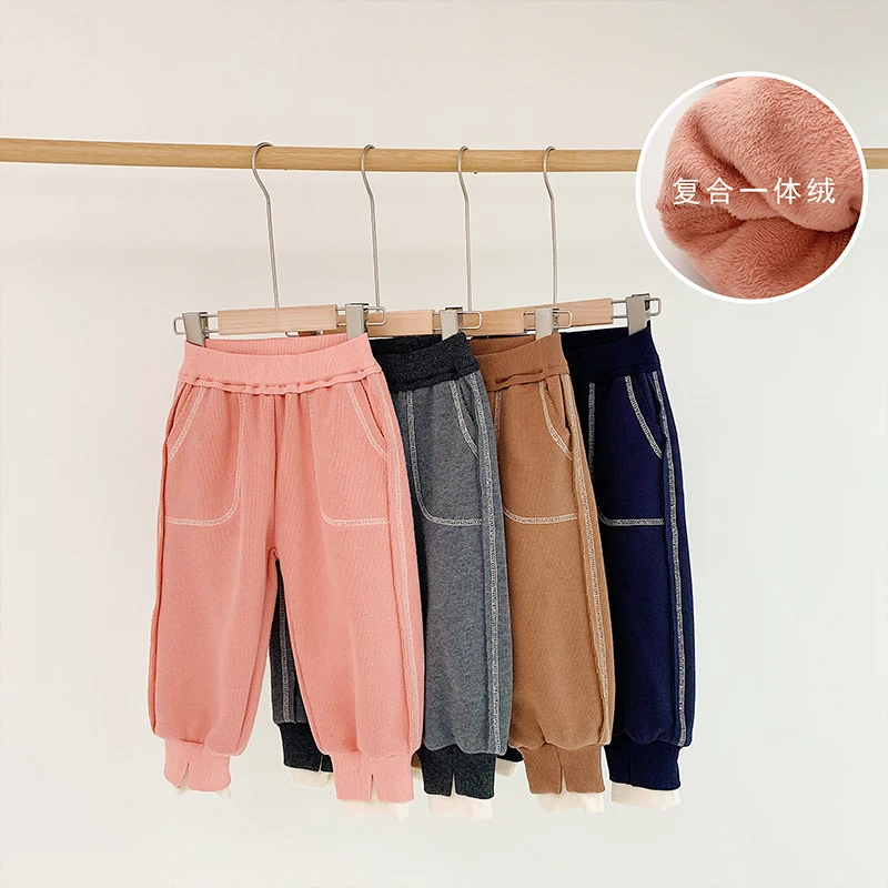 Детские штаны 2019 новые зимние однотонные повседневные с большими карманами
