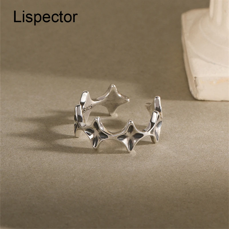

Lispector 925 Sterling Silver Simple Punk Retro Star Rings for Women Men Minimalist Vintage Open Ring Unisex Jewelry Gifts