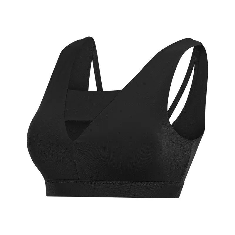 New Shockproof Sports Bra Women Gym Fitness Push Up Bras Deep V sexy hollow Yoga Bra Back Cross Ladies Run Bras fitness Top - Цвет: black