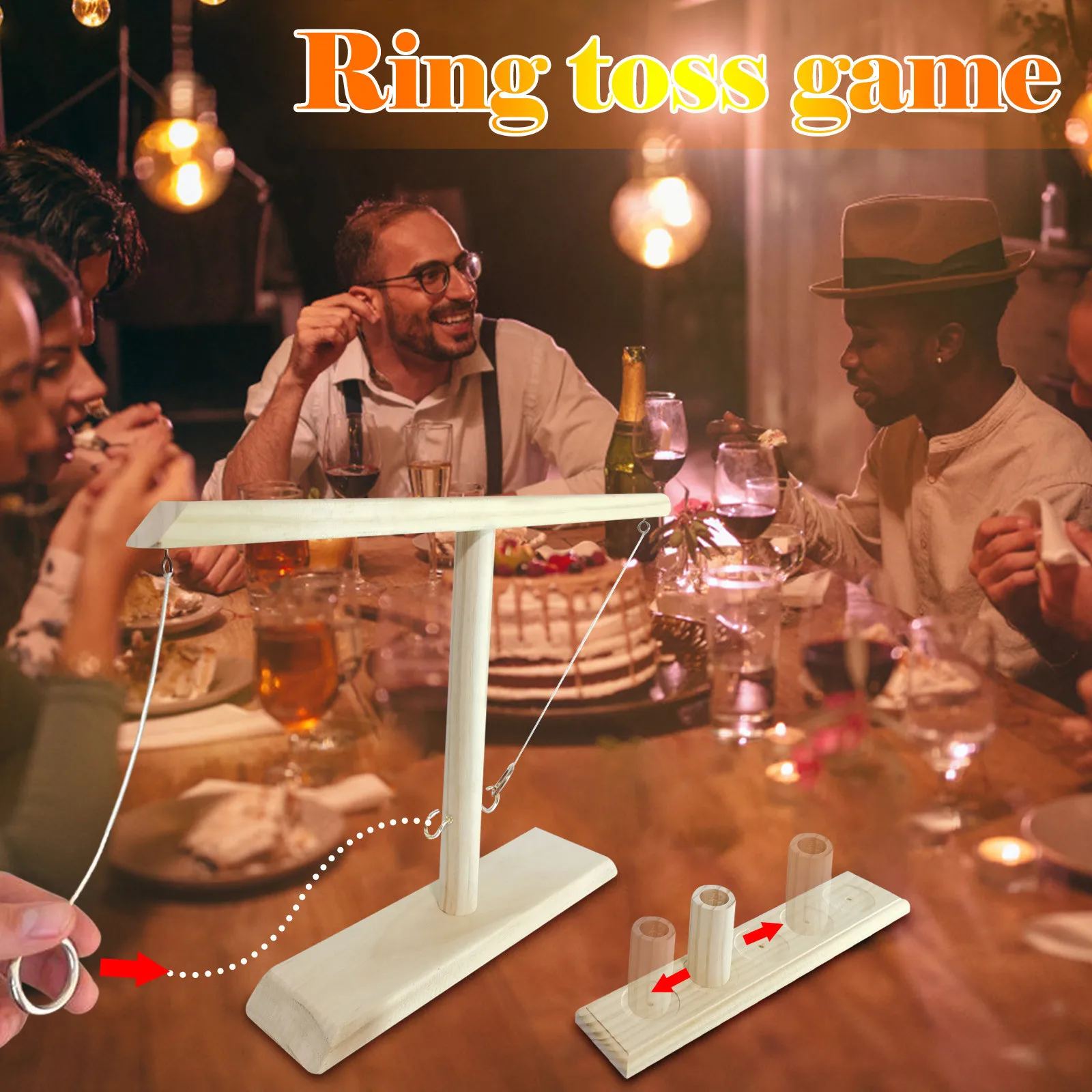 

Set Hook Small Toys Handmade Wooden Ring Toss Hooks Fast-paced Interactive Game For Bars Home Free Fall Hook Toy