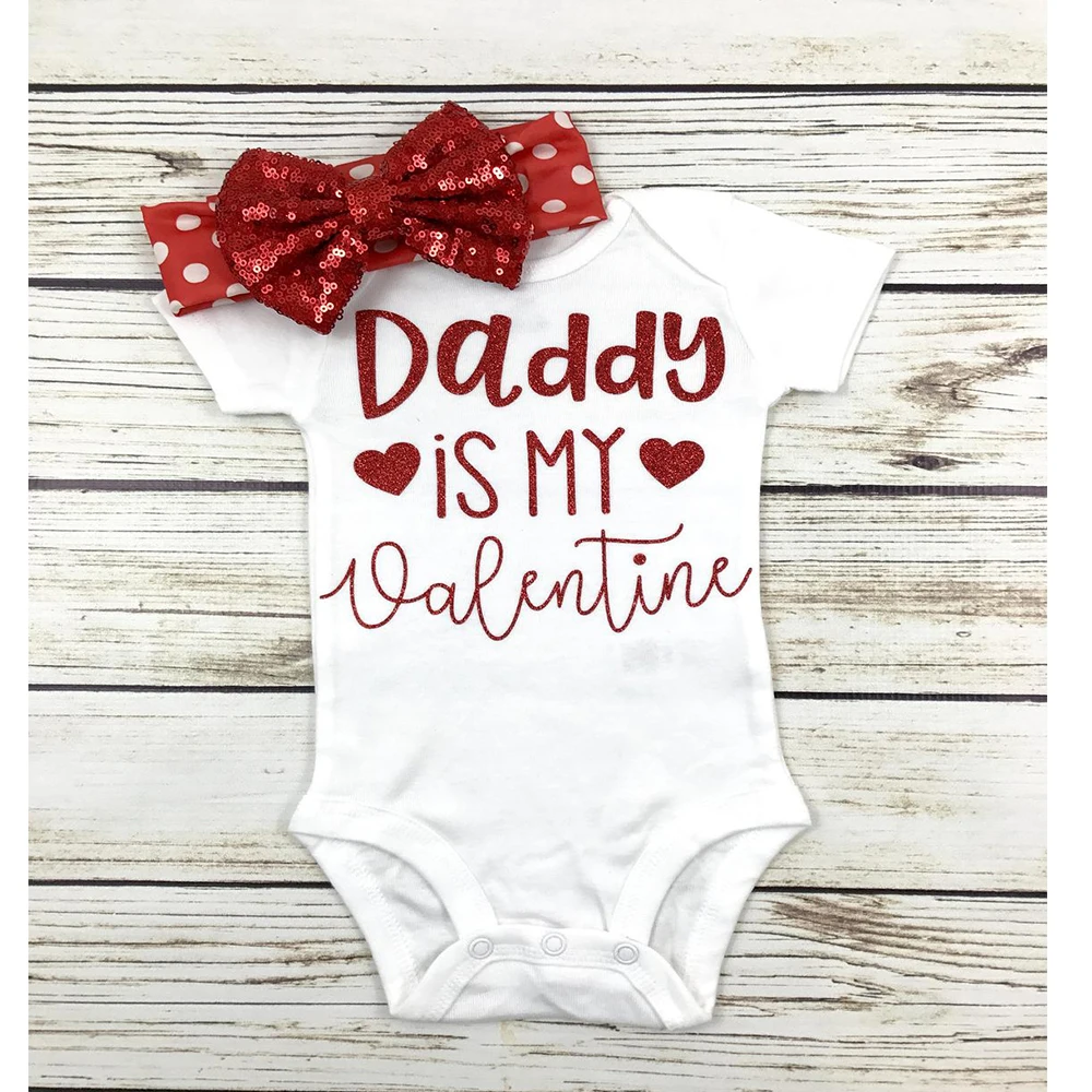 

Personalized Daddy Is My Valentine Baby Girl Bodysuit Custom Valentines Day Outfit Newborn baby shower gift clothes