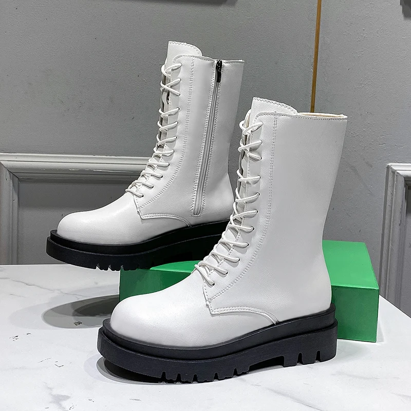 Женские кожаные ботинки на платформе Черные ботильоны в готическом стиле